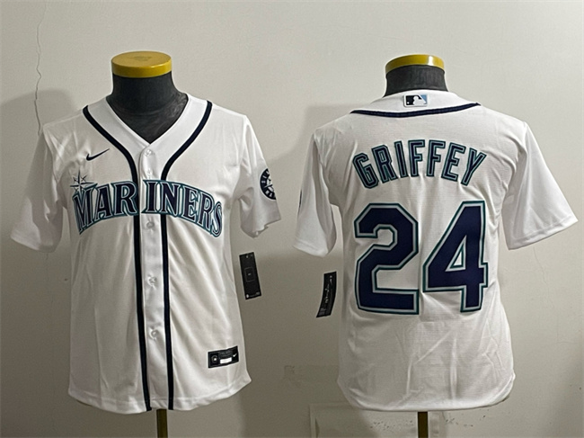 Youth White Seattle Mariners #24 Ken Griffey Jr. Cool Base Stitched Baseball Jersey